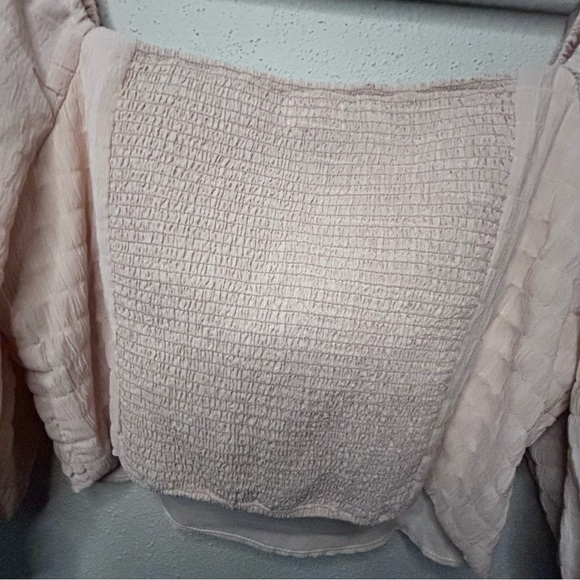 Altar'd State crop top beige size med half puffy sleeve square neck smock back - Picture 5 of 8